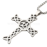 Non-Tarnish 201 Stainless Steel Pendant Necklaces, Box Chain Necklaces, Trinity Knot Cross, Stainless Steel Color, 24.02 inch(61cm)(NJEW-H030-05P)