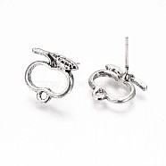 Alloy Stud Earring Findings, with Loop, 925 Sterling Silver Pins, Cadmium Free & Lead Free, Apple, Antique Silver, 12x13mm, Hole: 1.4mm, Pin: 0.7mm(PALLOY-ZX030-17AS-RS)