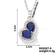 Elegant and Unique Style Brass & Glass Lock Collar Heart Pendant Necklaces for Women, Platinum, Blue, 15.75 inch(40cm)(FN1868-6)