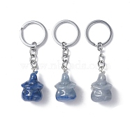 Natural Blue Aventurine Keychains, with Iron Keychain Clasps, Ghost, 8cm(KEYC-P011-04P-02)