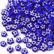 Glass Beads, Flower, Blue, 5~7x5~7x2~3mm, Hole: 1mm(X-GLAA-T019-02-C03)