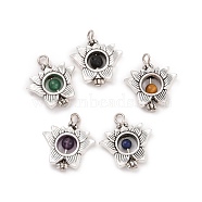 Natural Mixed Stone Pendants, Flower Charm, with Antique Silver Tone Alloy Findings, 19x19.5x4.5mm, Hole: 4.2mm(PALLOY-JF01714-05)