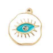 Ion Plating(IP) 304 Stainless Steel Enamel Pendants, Golden, with Jet Rhinestone, Polygon with Evil Eye, White, 21.5x19x3mm, Hole: 1.3mm(STAS-K237-10G)