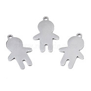 201 Stainless Steel Pendants, Laser Cut, Boy Silhouette Charm, Stainless Steel Color, 18x12x1mm, Hole: 1.4mm(STAS-T044-269P)