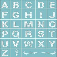 Self-Adhesive Silk Screen Printing Stencil, for Painting on Wood, DIY Decoration T-Shirt Fabric, 26 Alphabet and Flower, Sky Blue, 28x22cm(DIY-WH0173-040)