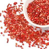 Opaque & Transparent Inside Colours Glass Seed Beads, Round Hole, Round & Tube, Red, 2~3x1.5~9mm, Hole: 0.8~1mm(SEED-YW0002-17B)