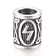 304 Stainless Steel European Beads, Large Hole Beads, Column with Runes/Futhark/Futhor, Antique Silver, 13.5x10mm, Hole: 6mm(OPDL-G010-07AS-05B)