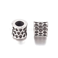 304 Stainless Steel European Beads, Large Hole Beads, Column, Antique Silver, 10.5x10mm, Hole: 5.5mm(STAS-M274-046AS)