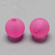 Transparent Acrylic Ball Beads, Frosted Style, Round, Hot Pink, 6mm, Hole: 1mm, about 4200pcs/500g(FACR-R021-6mm-02)