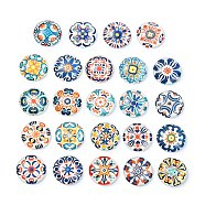 24Pcs Glass Cabochons, Round with Flower, Mixed Color, 25x25x7mm(X1-GGLA-S059-04A)