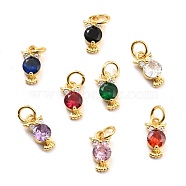 Brass Micro Pave Cubic Zirconia Charms, Real 18K Gold Plated, Cadmium Free & Lead Free, Owl, Mixed Color, 11x6x3mm, Hole: 3.8mm(KK-A156-08G-RS)
