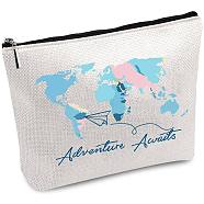 Polycotton Custom Canvas Storage Bags, Metal Zipper Pouches, Rectangle with Pattern, Map, 18x25cm(ABAG-WH0029-076)