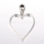 Rack Plating Alloy Heart Dangle Charms, with Tibetan Style Hangers, Silver & Antique Silver Color, 46x30x4mm, Hole: 5mm(PALLOY-JF00266)
