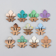 Resin & Walnut Wood Pendants, Fleur De Lis, Mixed Color, 28x23x3mm, Hole: 2mm(RESI-S389-051B)