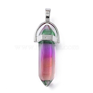 Faceted Bullet Glass Pointed Pendants, with Platinum Plated Alloy Findings, Hot Pink, 41x13.5mm, Hole: 6x3.5mm(GLAA-CJC0001-16D)