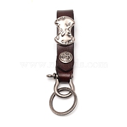 Imitation Leather Clasps Keychain, with Zinc Alloy Findings and Shackle Clasps, Rectangle, Gunmetal, Coconut Brown, 13.5cm(KEYC-TAC0008-01A)