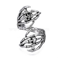 Gothic Punk Skull Hand Alloy Open Cuff Ring for Men Women, Cadmium Free & Lead Free, Antique Silver, US Size 10(19.8mm)(RJEW-T009-57AS)