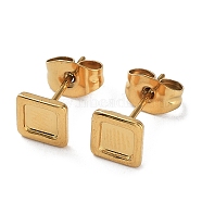 Ion Plating(IP) 304 Stainless Steel Stud Earrings Findings, Square Tray Settings, Real 18K Gold Plated, Tray: 4x4mm, 6x6mm, Pin: 0.7mm(STAS-M323-14G)