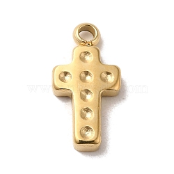 304 Stainless Steel Charms, Cabochon Settings, Cross, Real 14K Gold Plated, 11.5x6x1.5mm, Hole: 1.2mm(STAS-L022-263G)