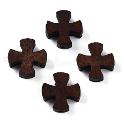 Natural Wood Beads, Dyed, Cross, Saddle Brown, 13~13.5x13~13.5x4.5~5mm, Hole: 1.6~1.8mm(WOOD-N016-68A)