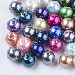 Glass Pearl Beads, Pearlized, Round, Mixed Color, 10mm, Hole: 1mm, about 850pcs/1000g(HY-S003-10mm)