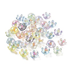 UV Plating Transparent Acrylic Bead Caps, Iridescent, Flower, Mixed Color, 14x6.5mm, Hole: 2mm(MACR-K356-15G)