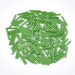Baking Paint Glass Bugle Beads, Round Hole, Green, 15~15.5x2mm, Hole: 0.8mm, about 5000pcs/bag(SEED-S023-10A-02)