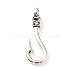 Tibetan Style Alloy Hook Clasps, Fish Hook Charms, For Leather Cord Bracelets Making, Antique Silver, 37x13x7mm, Hole: 5mm, about 183pcs/500g(PALLOY-P293-066AS)