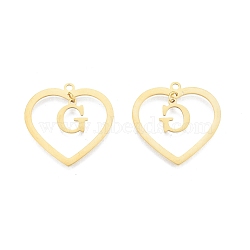 201 Stainless Steel Pendants, Hollow, Heart with Letter A~Z, Real 18K Gold Plated, Letter.G, 29x29.5x1mm, Hole: 2mm, A~Z: 12x8~10.5x1mm(STAS-N090-LA894-G-G)