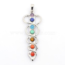 Natural & Synthetic Mixed Stone Chakras Big Pendants, with Alloy Findings, Platinum, 58x20x4mm, Hole: 5x8mm(X-G-I114-03)