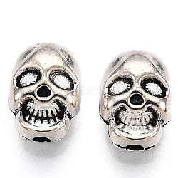 Tibetan Style Alloy Beads, Skull Head, Cadmium Free & Lead Free, Antique Silver, 10x7.5x5.5mm, Hole: 1.6mm, about 769pcs/1000g(TIBE-N012-08AS)