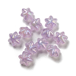 AB Color Plated Acrylic Beads, with Glitter Powder, Flower, Medium Orchid, 10x9x7mm, Hole: 1.4mm(OACR-G034-04B)