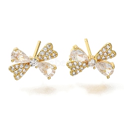 Brass Cubic Zirconia Stud Earrings, Cadmium Free & Lead Free, Butterfly, Real 18K Gold Plated, 8.5x11.5mm(EJEW-M048-04G)