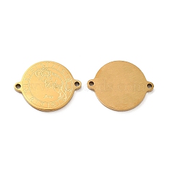 Ion Plating(IP) 304 Stainless Steel Connector Charms, Real 18K Gold Plated, Flat Round with Constellation, Aries, 20x16x1mm, Hole: 1.4mm(STAS-C074-11G-09)
