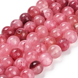 Natural Green Jade Beads Strands, Round, Dyed, Cerise, 10~10.5mm, Hole: 1mm, about 39~40pcs/strand, 15.43~15.91''(39.2~40.4cm)(G-B128-A06-04)