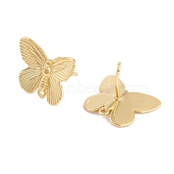 Rack Plating Brass Stud Earring, Cadmium Free & Lead Free, Long-Lasting Plated, Butterfly, Real 18K Gold Plated, 15x19mm, Pin: 13mm(KK-S374-02G)