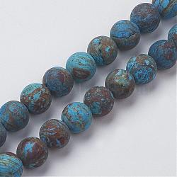 Natural Chrysocolla Round Bead Strands, Dyed & Heated, Frosted, 4mm, Hole: 1mm, about 96pcs/strand, 15.5 inch(39.5cm)(G-G969-4mm)