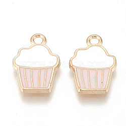 Alloy Enamel Pendants, Cadmium Free & Lead Free, Cake, Light Gold, Misty Rose, 16x11x1.5mm, Hole: 1mm(X-ENAM-S115-036B)