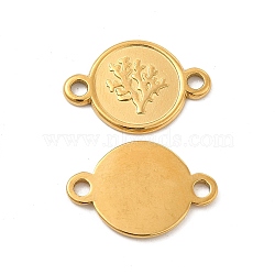 Ion Plating(IP) 304 Stainless Steel Connector Charms, Flat Round Links with Tree, Real 18K Gold Plated, 12x18x1mm, Hole: 1.8mm(STAS-B032-40G)