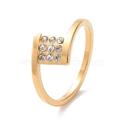 Crystal Rhinestone Square Finger Ring, Ion Plating(IP) 304 Stainless Steel Jewelry for Women, Golden, US Size 7(17.3mm)(RJEW-D120-14B-G)