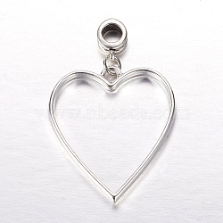 Rack Plating Alloy Heart Dangle Charms, with Tibetan Style Hangers, Silver & Antique Silver Color, 46x30x4mm, Hole: 5mm(PALLOY-JF00266)