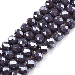 Electroplate Glass Beads Strands, Pearl Luster Plated, Faceted, Rondelle, Old Rose, 6x5mm, Hole: 1mm, about 84~85pcs/strand, 41.5~42cm(EGLA-A044-P6mm-A11)