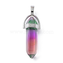 Faceted Bullet Glass Pointed Pendants, with Platinum Plated Alloy Findings, Hot Pink, 41x13.5mm, Hole: 6x3.5mm(GLAA-CJC0001-16D)