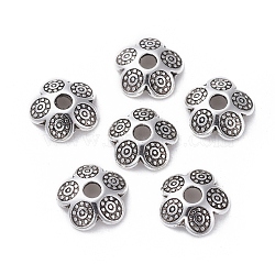 Tibetan Style Caps, Cadmium Free & Nickel Free  & Lead Free, Flower, Antique Silver, 8x2mm, Hole: 2mm(TIBE-13734-AS-NR)