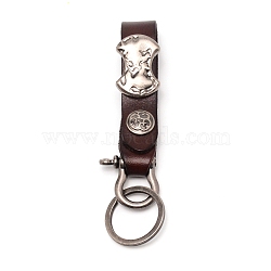 Imitation Leather Clasps Keychain, with Zinc Alloy Findings and Shackle Clasps, Rectangle, Gunmetal, Coconut Brown, 13.5cm(KEYC-TAC0008-01A)