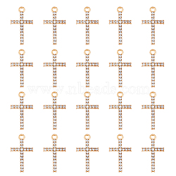 HOBBIESAY 50Pcs Alloy Crystal Rhinestone Pendants, Cross Charms, Cadmium Free & Lead Free, Light Gold, 25.5x15x2mm, Hole: 2mm(FIND-HY0002-39)