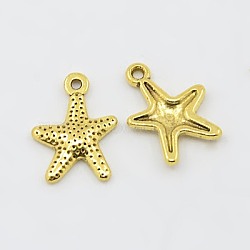 Tibetan Style Alloy Starfish/Sea Stars Charms, Lead Free and Cadmium Free, Antique Golden, 16x12mm, Hole: 1mm(GLF0463Y)