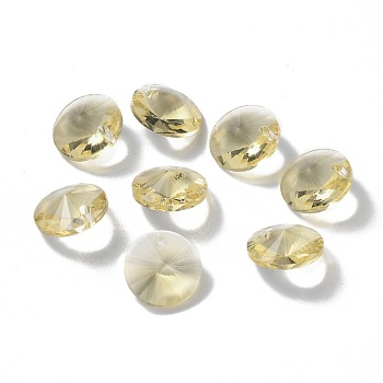 Glass Charms, Faceted, Cone, Lemon Chiffon, 14x7mm, Hole: 1mm