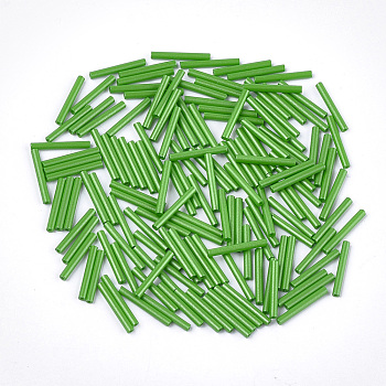 Baking Paint Glass Bugle Beads, Round Hole, Green, 15~15.5x2mm, Hole: 0.8mm, about 5000pcs/bag