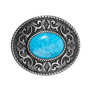 Oval Alloy Smooth Buckles, Belt Fastener, with Plastic Imitation Synthetic Turquoise, Antique Silver, 81x70x23mm